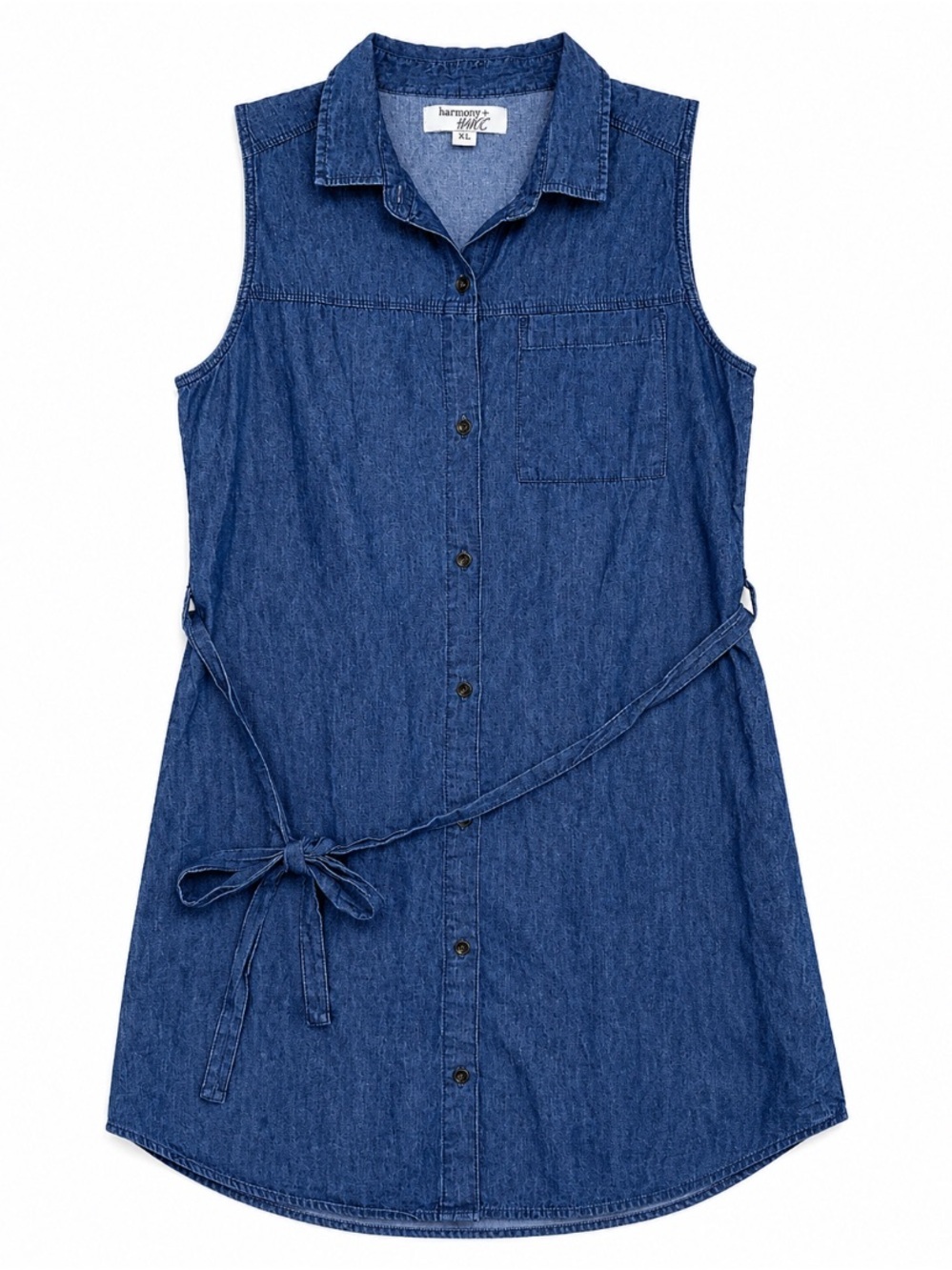Harmony & Havoc • 100% Cotton Sleeveless • Denim • Shirt Dress • Waist Tie • XL